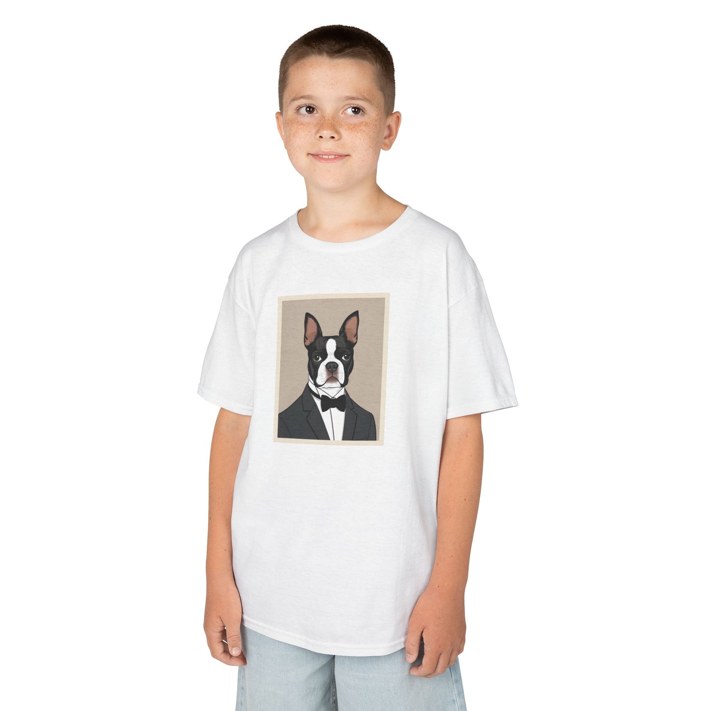 Formal Boston Terrier Portrait - Cute & Fun Cotton T-Shirt for Kids - Dudley’s Doggie Den