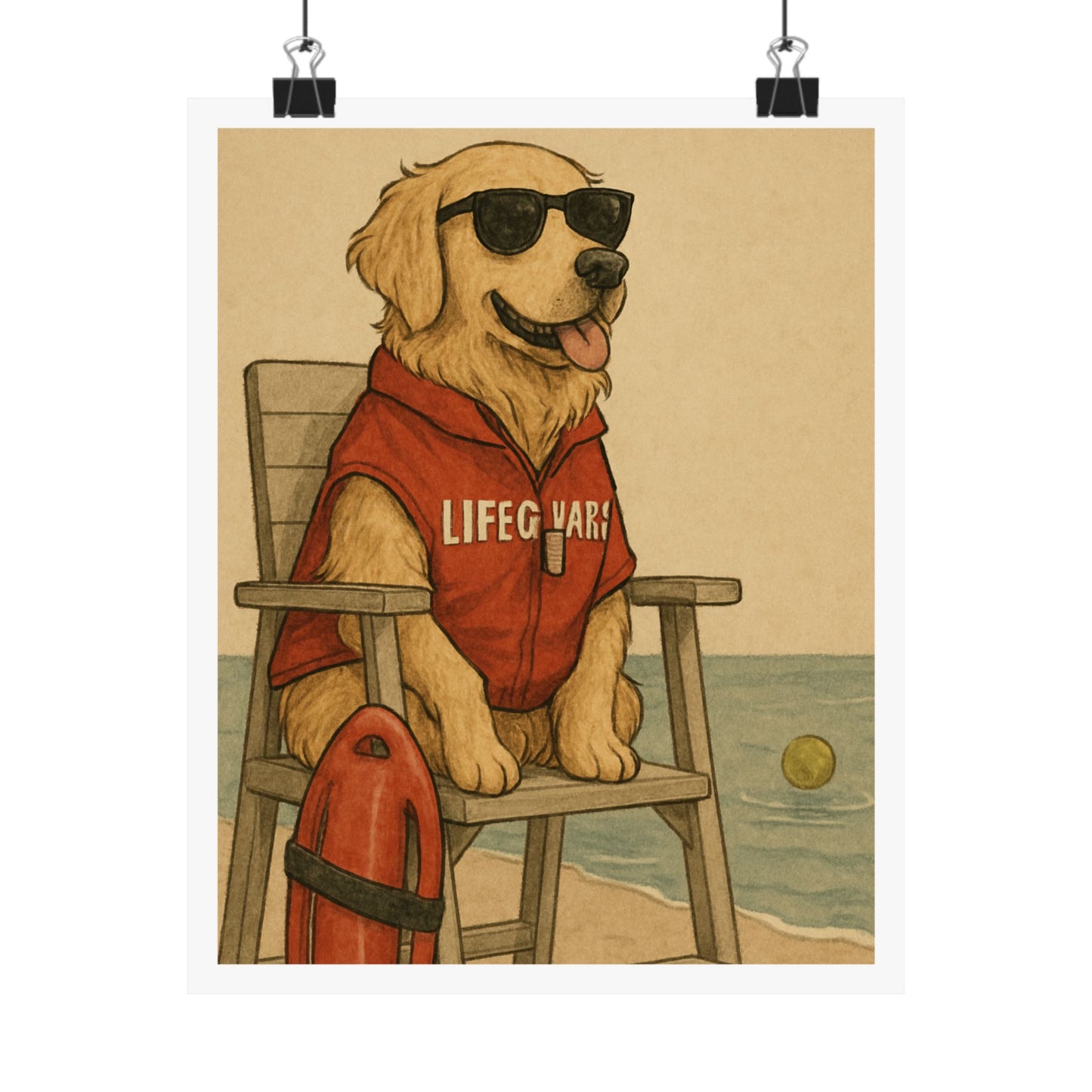 Lifeguard Dog Poster - Fun Matte Vertical Art for Beach Lovers - Dudley’s Doggie Den