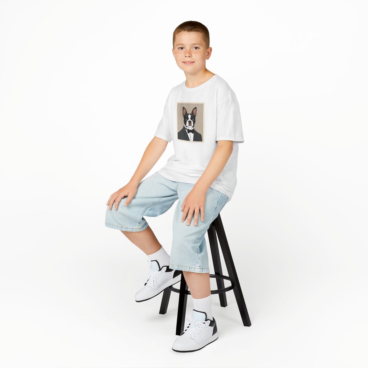 Formal Boston Terrier Portrait - Cute & Fun Cotton T-Shirt for Kids - Dudley’s Doggie Den