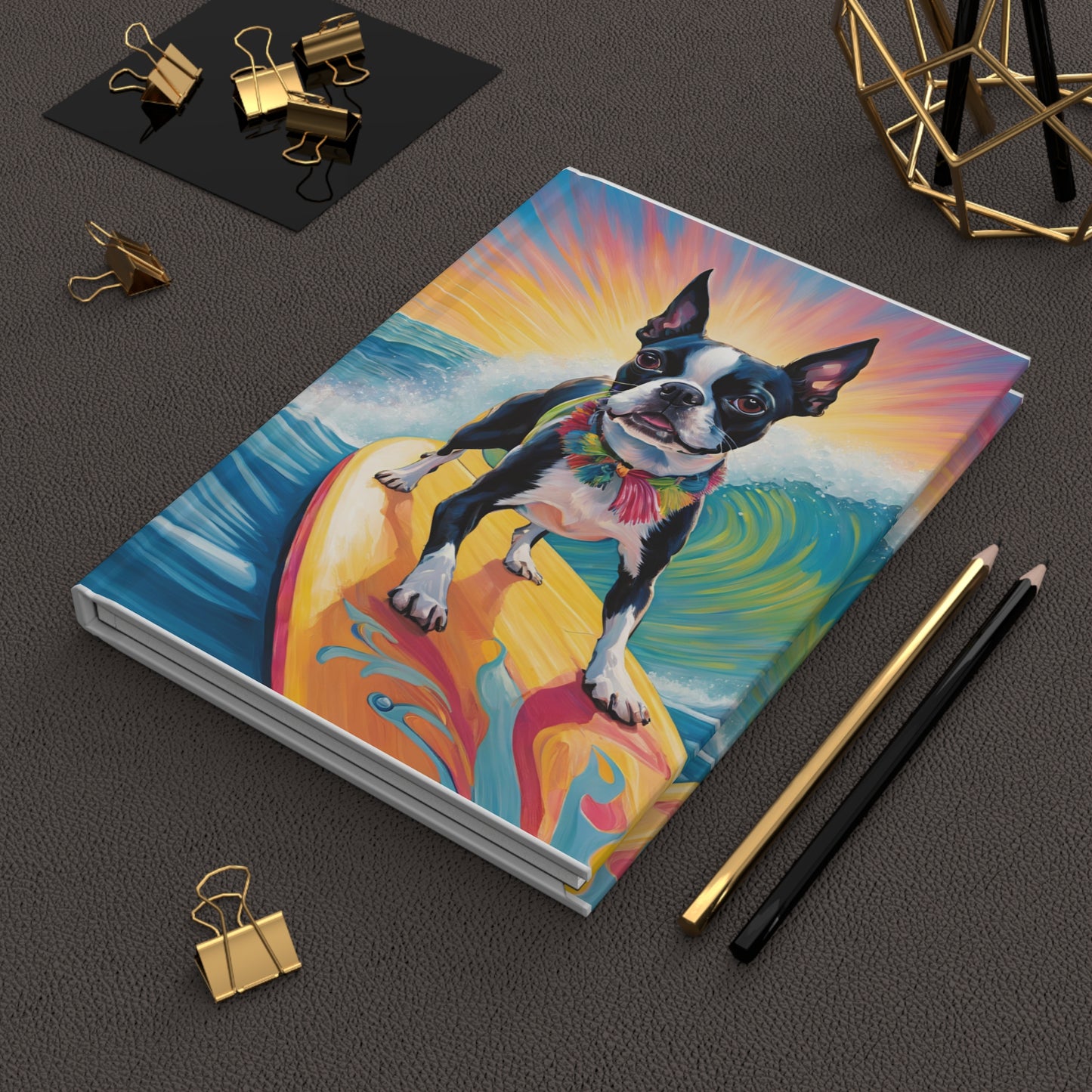 Surf’s Up, Boston Terrier Hardcover Journal - Dudley’s Doggie Den