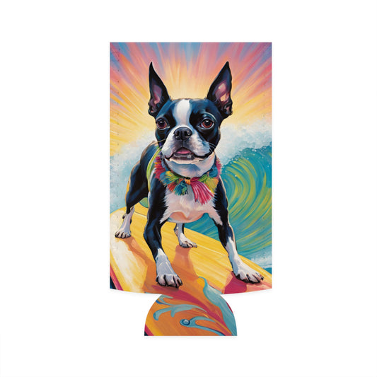 Hang Ten & Chill – Surf Boston Terrier Slim Can Cooler - Dudley’s Doggie Den