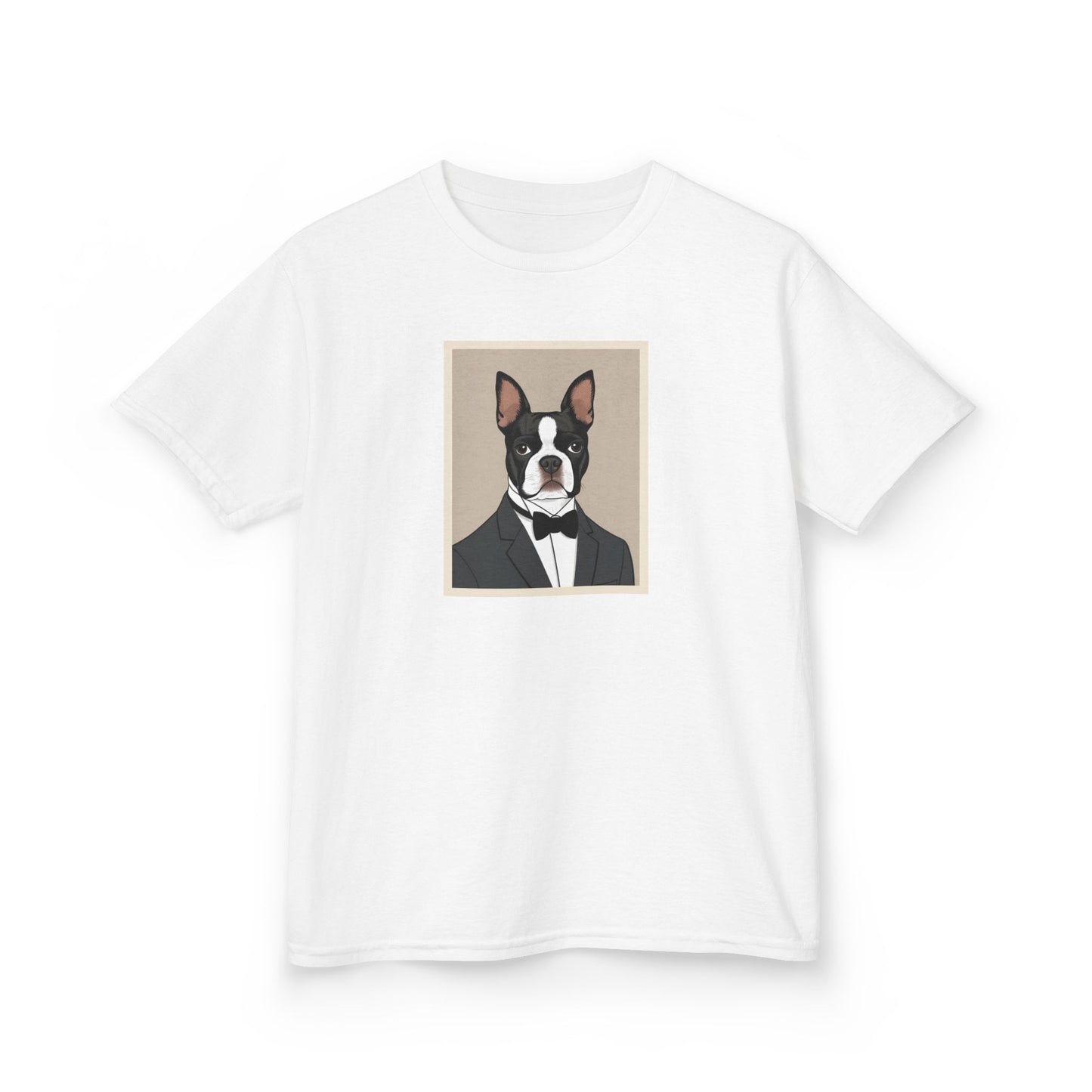 Formal Boston Terrier Portrait - Cute & Fun Cotton T-Shirt for Kids - Dudley’s Doggie Den