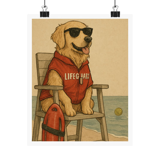 Lifeguard Dog Poster - Fun Matte Vertical Art for Beach Lovers - Dudley’s Doggie Den