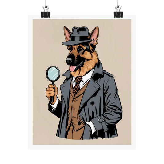 Detective Dog Matte Vertical Poster – Stylish Art Print for Dog Lovers - Dudley’s Doggie Den