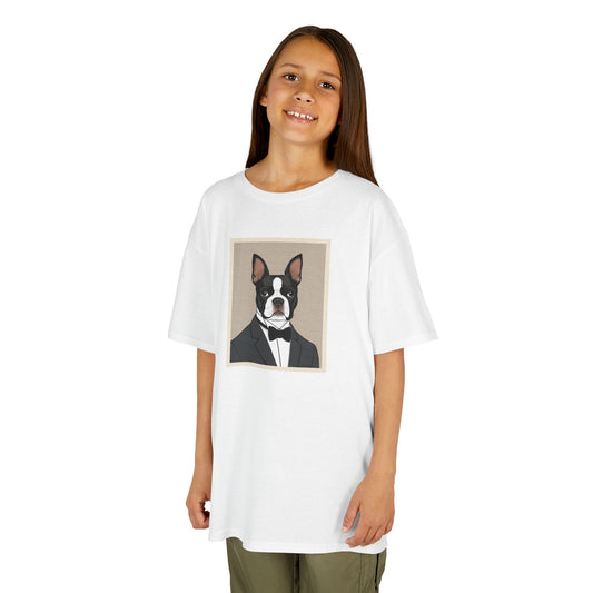 Formal Boston Terrier Portrait - Cute & Fun Cotton T-Shirt for Kids - Dudley’s Doggie Den